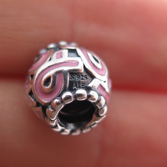 PANDORA 925 Sterling Enamel Pink Ribbon Breast Cancer Awareness Slide Bead Charm - Picture 7 of 7